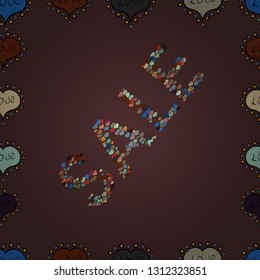 Hand Drawn Text on cute Background. Vector Advertising pictures in brown, black and gray colors. Seamless. Hot Summer Sale Banner Design.