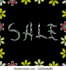 Hand Drawn Text on cute Background. Hot Summer Sale Banner Design. Vector Advertising pictures in yellow, black and white colors. Seamless.