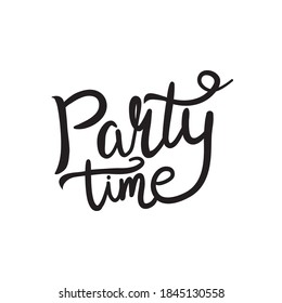 Hand drawn text Party time card. Summer lettering. Ink illustration. Modern brush calligraphy. Isolated on white background. Calligraphy phrase lettering word graphic.