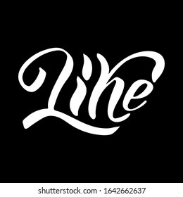 Hand drawn text. This is an exclamation word Like. White letters on a black background.