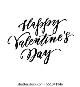 Hand drawn text Valentine Day. Vector calligraphy for greeting card with black calligraphic font on white background. Happy Valentines day 14 February heart love congratulation art design