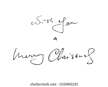 Hand drawn text Wish you a merry christmas vector