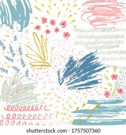 Hand drawn texture background. Vector grunge modern textured brush stroke, doodle, scribbled. Dry brush.  Abstract natural elements. Plant print. Sketch backgrounds, templates, wallpaper, card