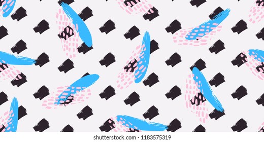 Hand Drawn Texture with Brush Shapes Seamless Pattern 