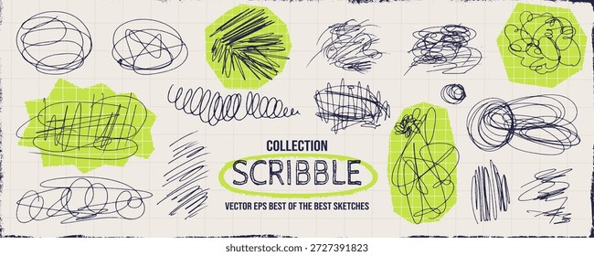 Handgezeichnete Textur, die Bleistift-Kratzstift-Schnörkel und chaotische Kohle kombiniert. Verpackungsdesign für handwerkliche Produkte unter Verwendung von chaotischen Stift-Scratch-Etiketten.