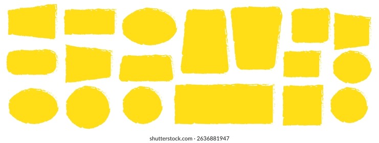 Hand drawn texture grunge brush rectangle, circle round text border.  Text box frame rough grunge square, oval paint shape element. Grunge brush frame set.