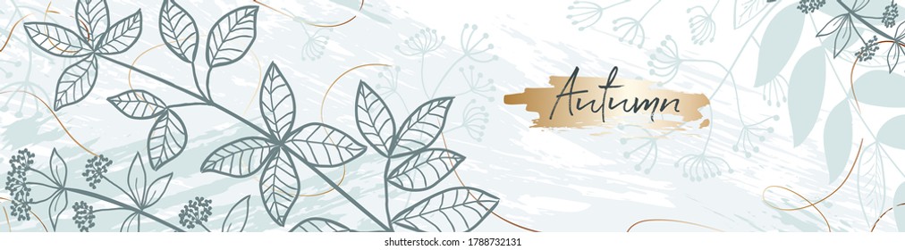 Textura dibujada a mano con hojas y plantas. Resumen de elementos naturales en estilo doodle moderno para las vacaciones. Banner vectorial moderno y moderno de moda, fondo, plantilla, tarjeta de saludo. 