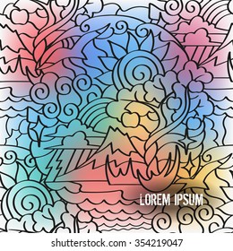 Hand drawn texture on ecological theme with doodle elements of the natural landscape.
