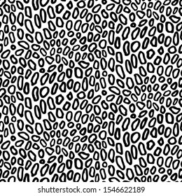 Hand drawn texture seamless pattern. Сreative monochrome vector endless background painted by ink. Abstract doodle freehand leopard animal print.