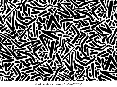 Hand drawn texture seamless pattern. Сreative monochrome vector endless background painted by ink. Abstract doodle freehand brushstroke shapes.