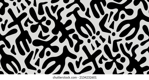Hand drawn texture seamless pattern. Сreative monochrome vector endless background. Abstract doodle freehand graphic shapes.