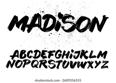 Hand drawn textured brush strokes vector letters. Grungy brush style artistic font for your design and creative typography projects. Vintage retro typeface with grunge effect and splatter details.
