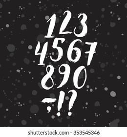 Hand drawn textured brush vector figures on dark background with splash.Nice font for your design.
