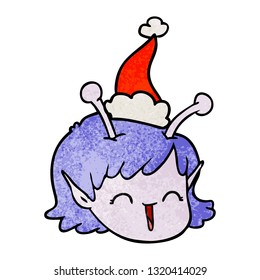 dibujo a mano de una chica espacial alienígena que lleva sombrero santa