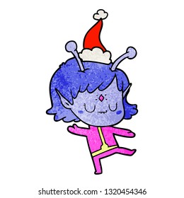dibujo a mano de una chica alienígena con sombrero santa