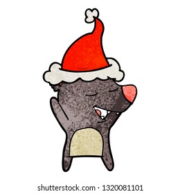 handgezeichneter, strukturierter Cartoon eines Bären mit Santa-Hut