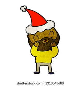 hand drawn textured cartoon of a bearded man wearing santa hat