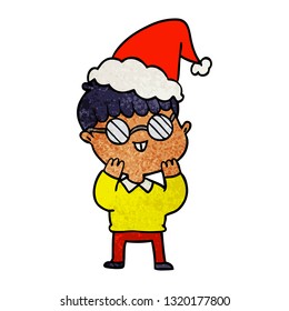 dibujo a mano de una caricatura de un niño que usa espectáculos con sombrero de santa