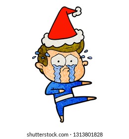 hand drawn textured cartoon of a crying dancer wearing santa hat
