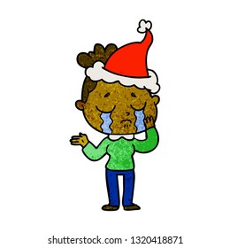 dibujo a mano de una mujer llorando usando sombrero santa