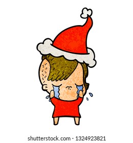 dibujo a mano de una chica llorando usando sombrero santa