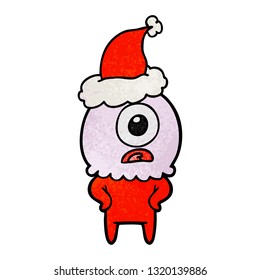 dibujo a mano de una caricatura de un hombre espacial alienígena del ciclo que usa sombrero santa