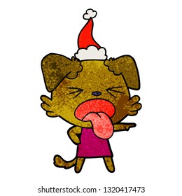 hand drawn textured cartoon of a disgusted dog wearing santa hat