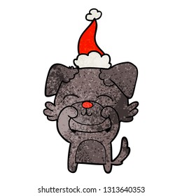 hand drawn textured cartoon of a dog wearing santa hat