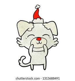 hand drawn textured cartoon of a dog wearing santa hat