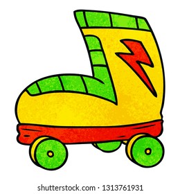 hand drawn textured cartoon doodle roller skate boot