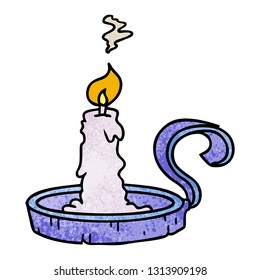 hand drawn textured cartoon doodle of a candle holder and lit candle
