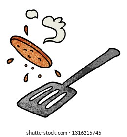 hand drawn textured cartoon doodle of a burger being flipped
