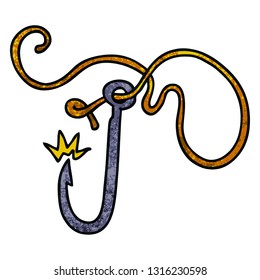 hand drawn textured cartoon doodle of a sharp fishing hook