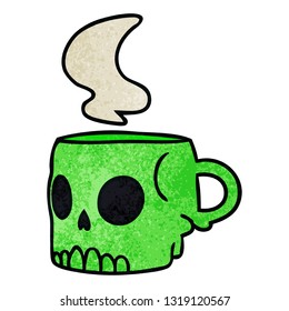 hand drawn textured cartoon doodle of a skull mug