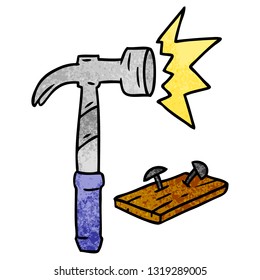 hand drawn textured cartoon doodle of a hammer and nails