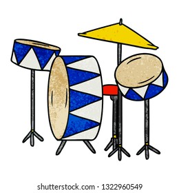 hand drawn textured cartoon doodle of a drum kit