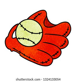 hand drawn textured cartoon doodle of a baseball and glove