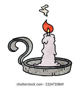 hand drawn textured cartoon doodle of a candle holder and lit candle