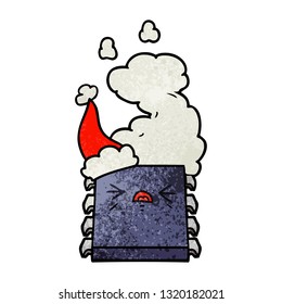 dibujo a mano de una viñeta de un chip de computadora sobrecalentado con sombrero santa