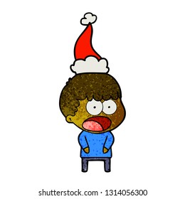hand drawn textured cartoon of a shocked man wearing santa hat