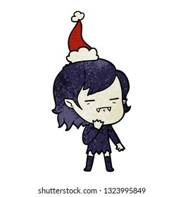 hand drawn textured cartoon of a undead vampire girl wearing santa hat