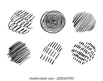 Hand drawn textured circles set