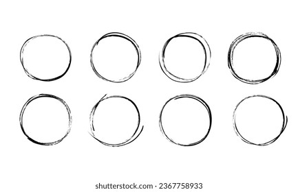 Hand drawn textured circles. Sketch rings for notes, messages, collage. Template border, decorative element. Vector