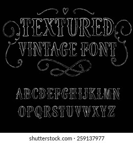 Hand drawn textured decorative vintage vector ABC letters . Nice font for your design.
