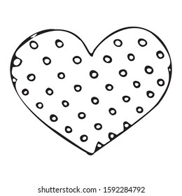 Hand drawn textured heart single element. Vector illustration. Doodle style. Black outlines isolated on white background. Design for seasonal cards, posters and printed materials. Valentines day motif
