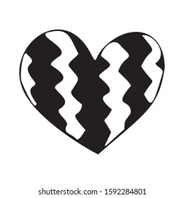 Hand drawn textured heart single element. Vector illustration. Doodle style. Black outlines isolated on white background. Design for seasonal cards, posters and printed materials. Valentines day motif