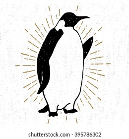 Hand drawn textured icon with emperor penguin vector illustration.