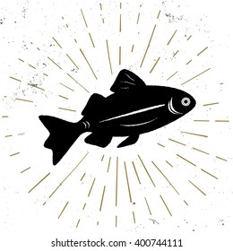 Hand drawn textured icon with fish vector illustration.