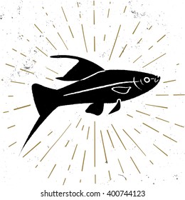 Hand drawn textured icon with fish vector illustration.