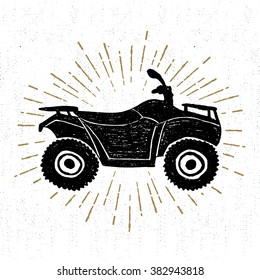 Hand drawn textured icon with quad bike vector illustration.